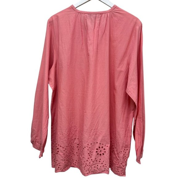 LANE BRYANT Pink Peasant Blouse Size 16 Cotton Eyelet Long Sleeve Womens Top NWT - Picture 5 of 9